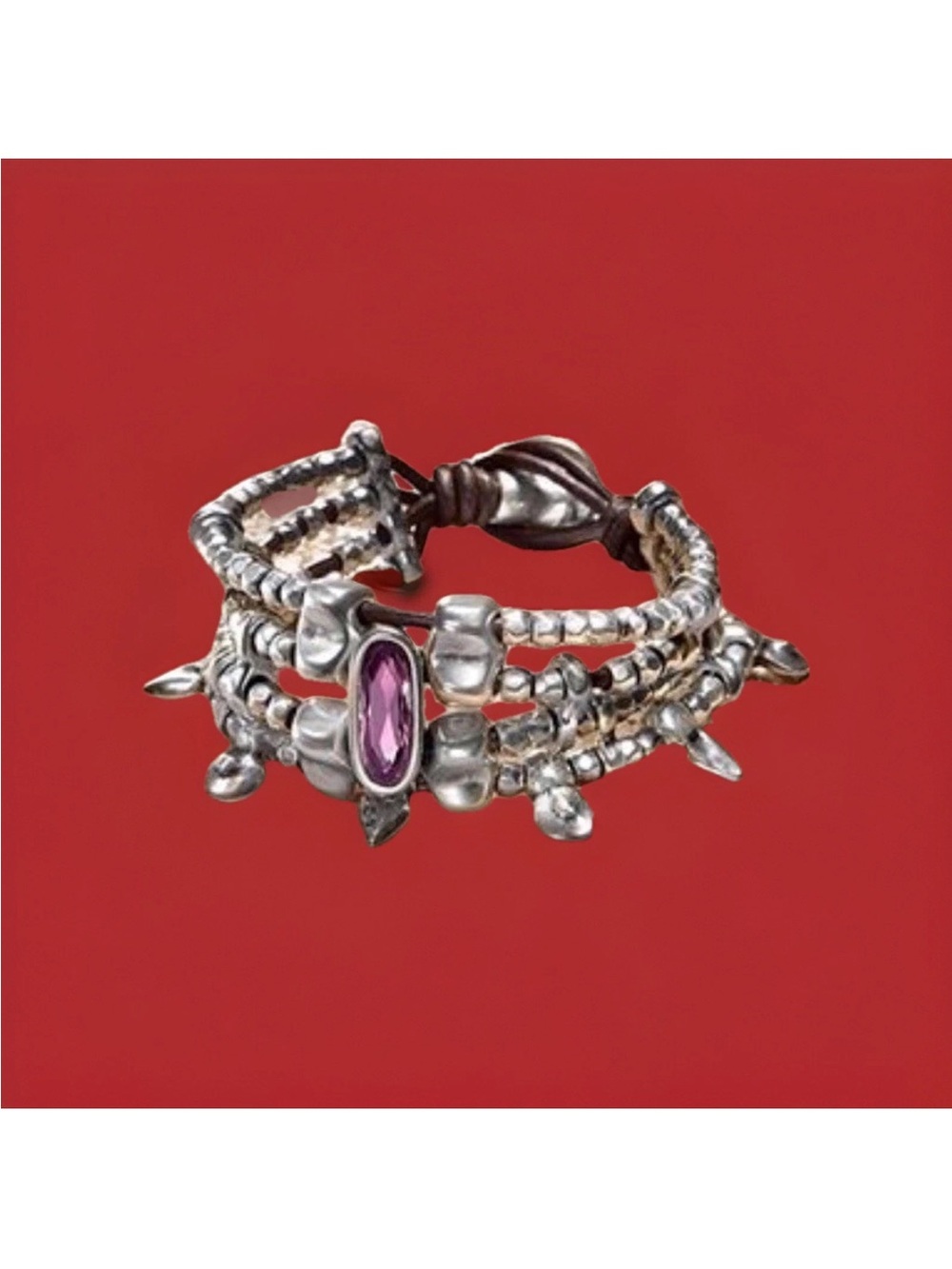 Uno de 50 ARROW ME Multi-Row Silver-Tone Bracelet with Purple Gem Accent